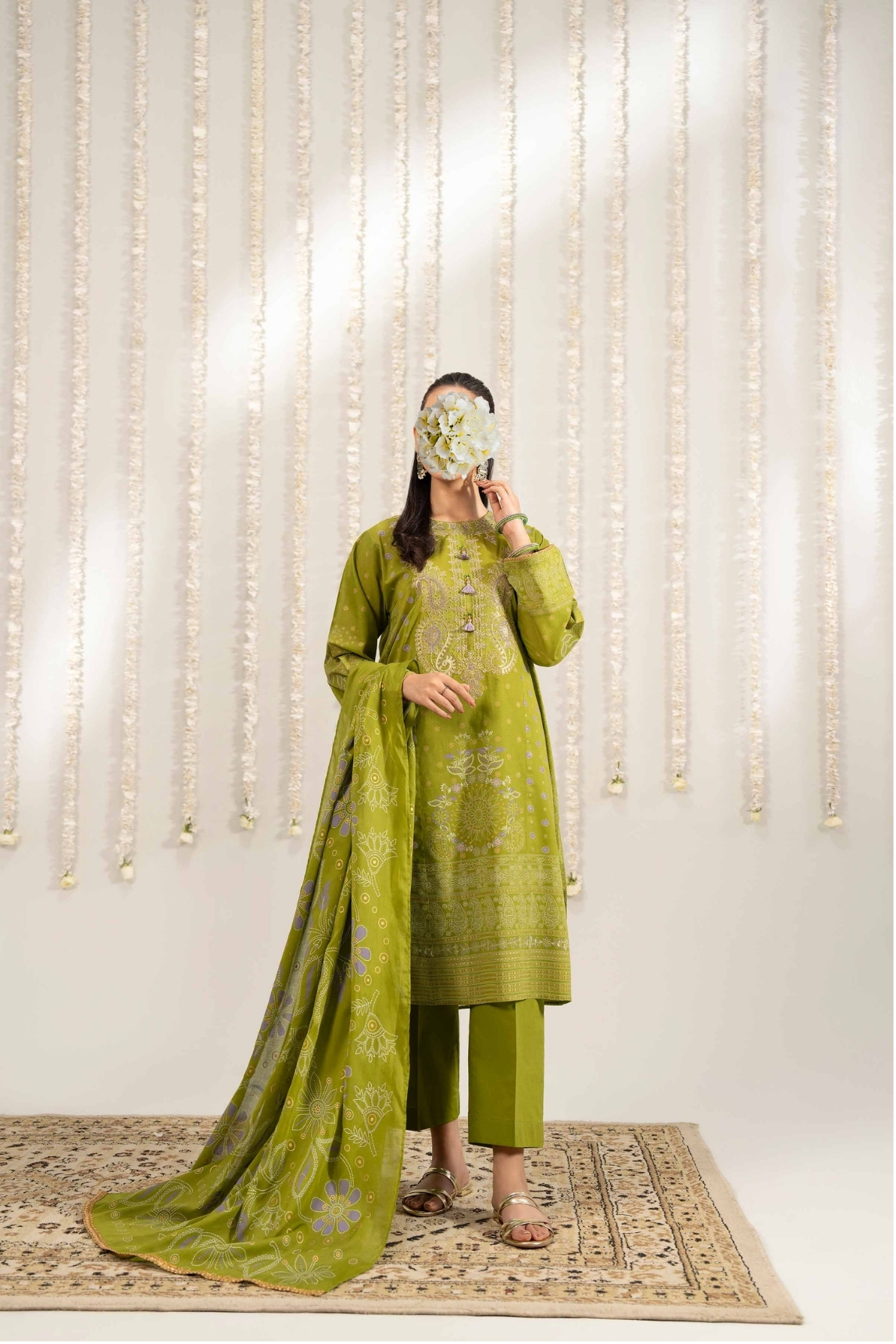 3 Piece - Printed Embroidered Suit - PE25-494
