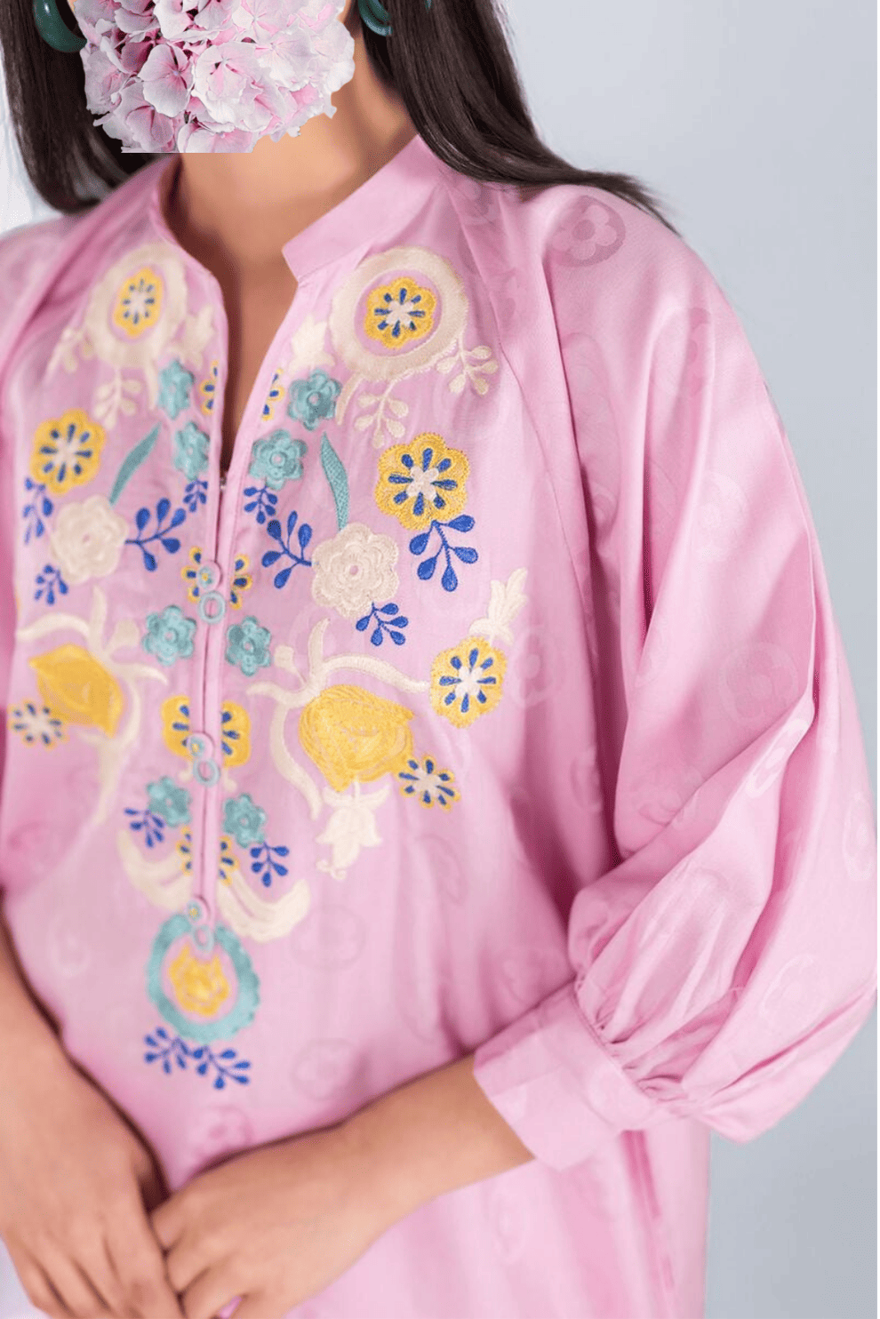 Embroidered | Cotton Satin Jacquard | Kurta view 2