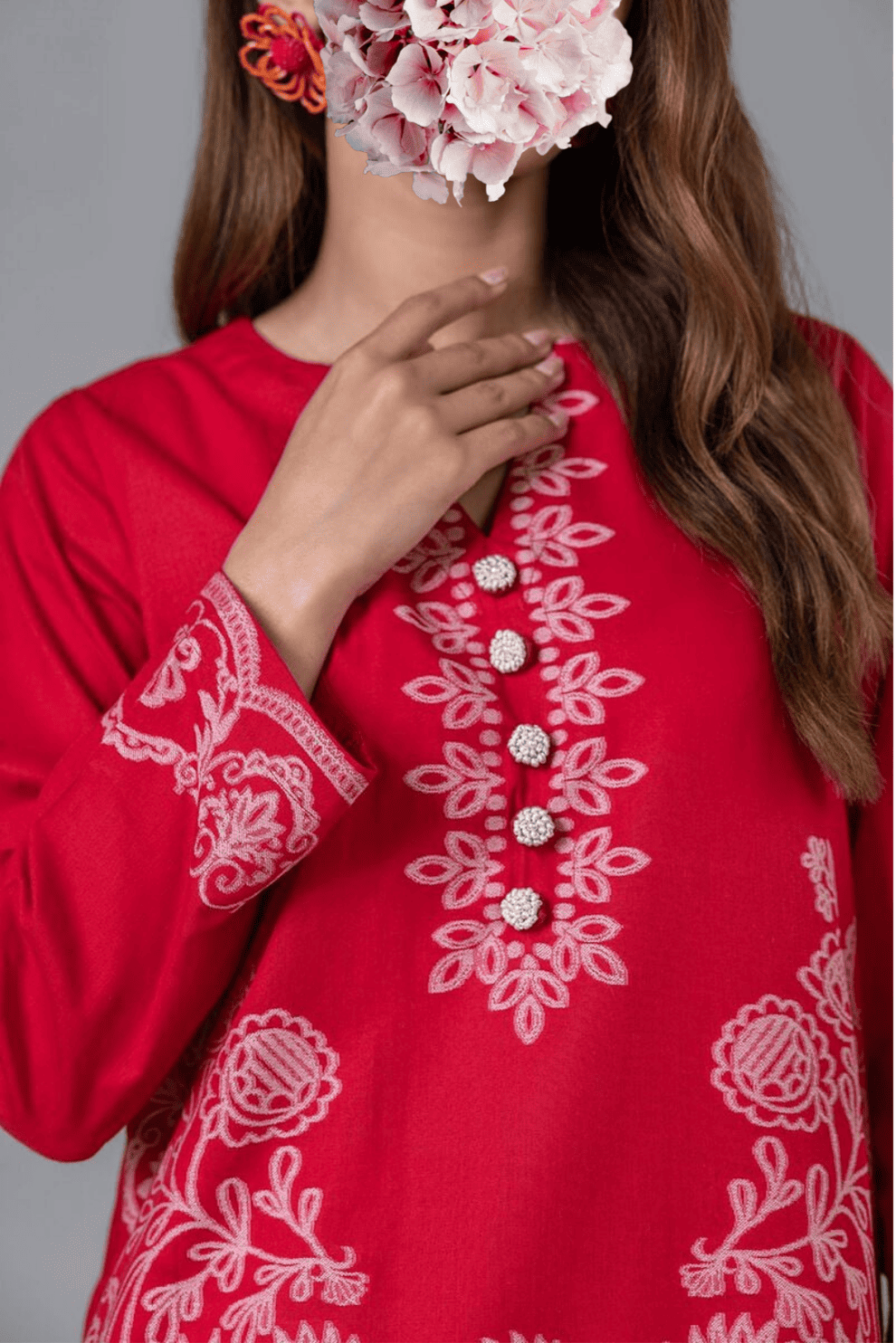 Embroidered | Cotton Polyester Broshia Jacquard | Kurta view 2