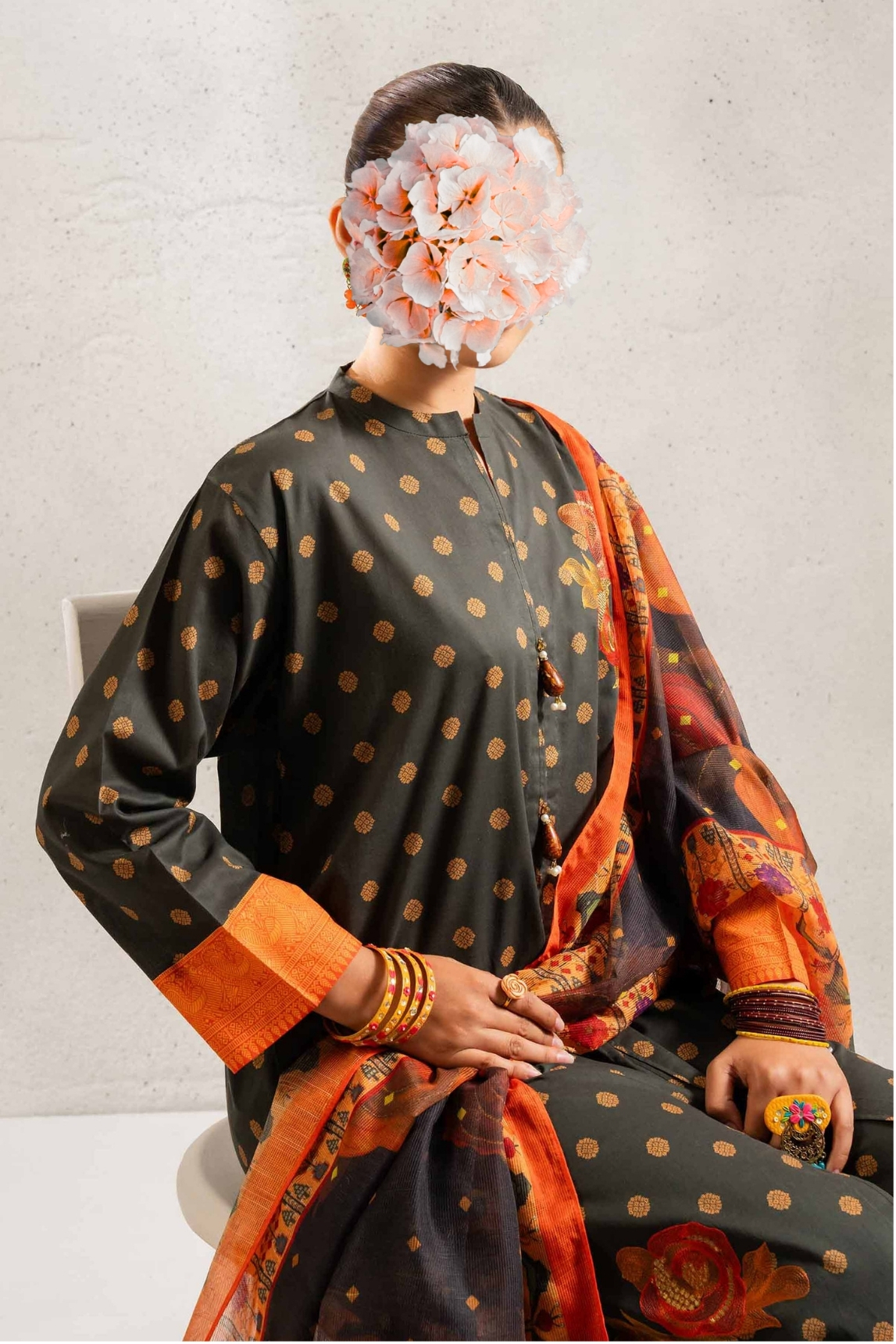 3 Piece - Printed Embroidered Suit - PE25-140