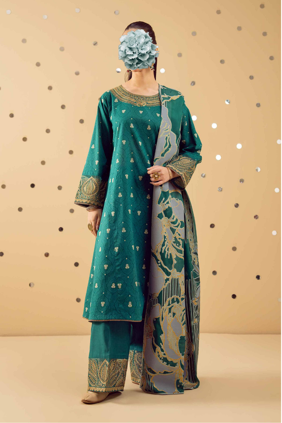 3 Piece - Printed Embroidered Suit - PE25-508 view 2
