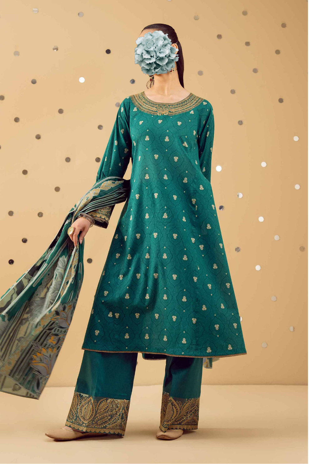 3 Piece - Printed Embroidered Suit - PE25-508 view 3