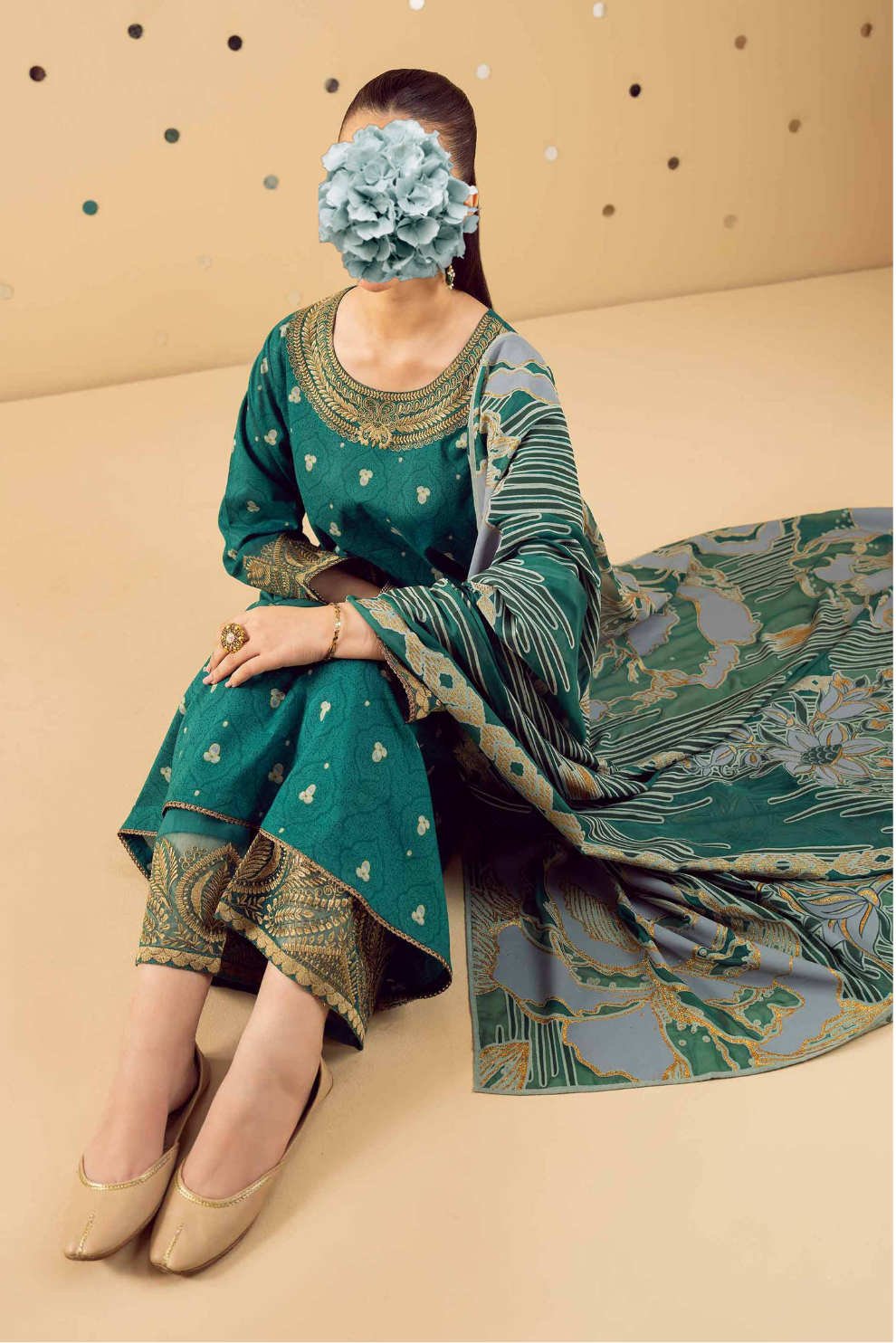 3 Piece - Printed Embroidered Suit - PE25-508 view 4
